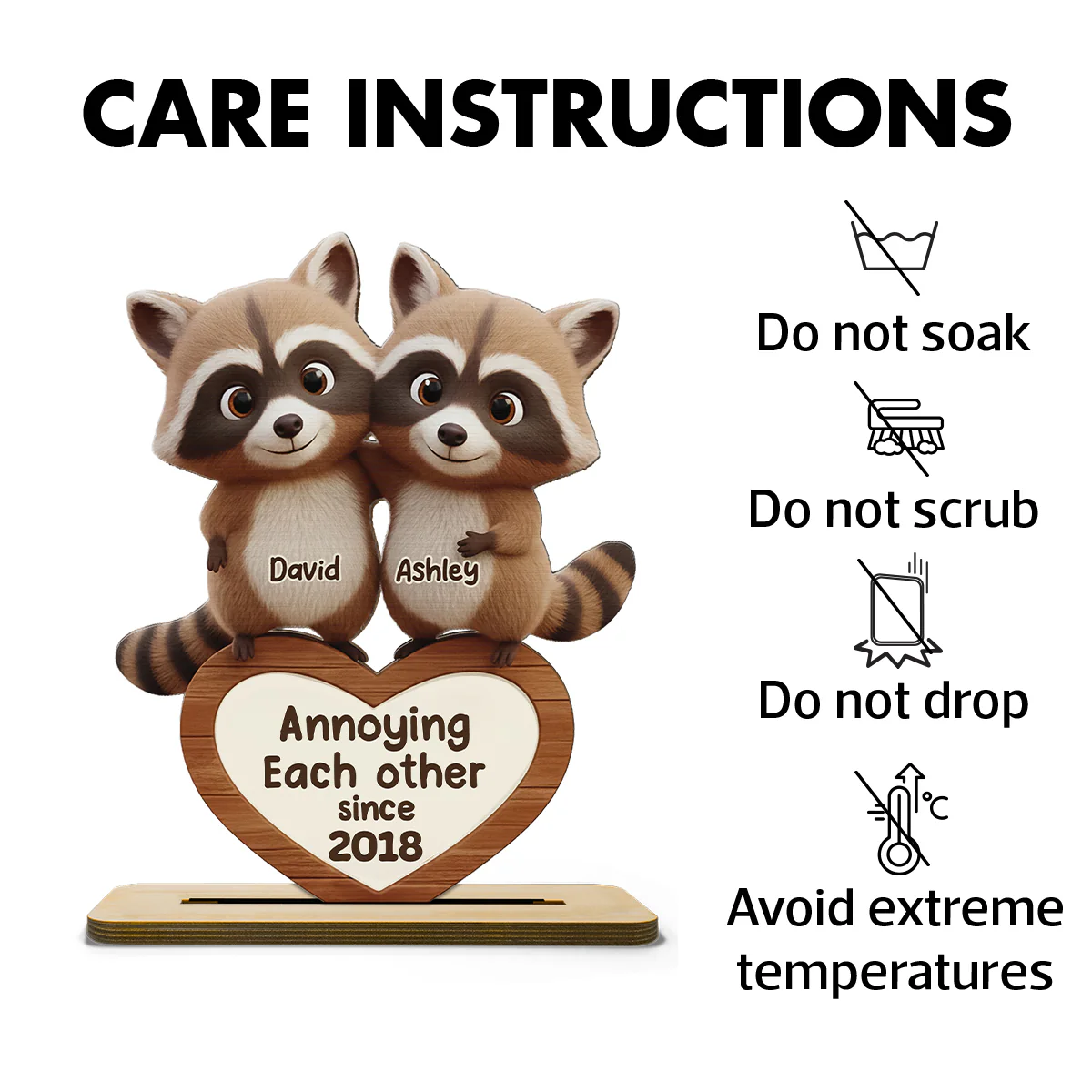 Raccoon Couple Annoying Each Other - Personalized Standing Wooden Plaque - Gift for Couple, Gift for him, Gift for her - Image 9