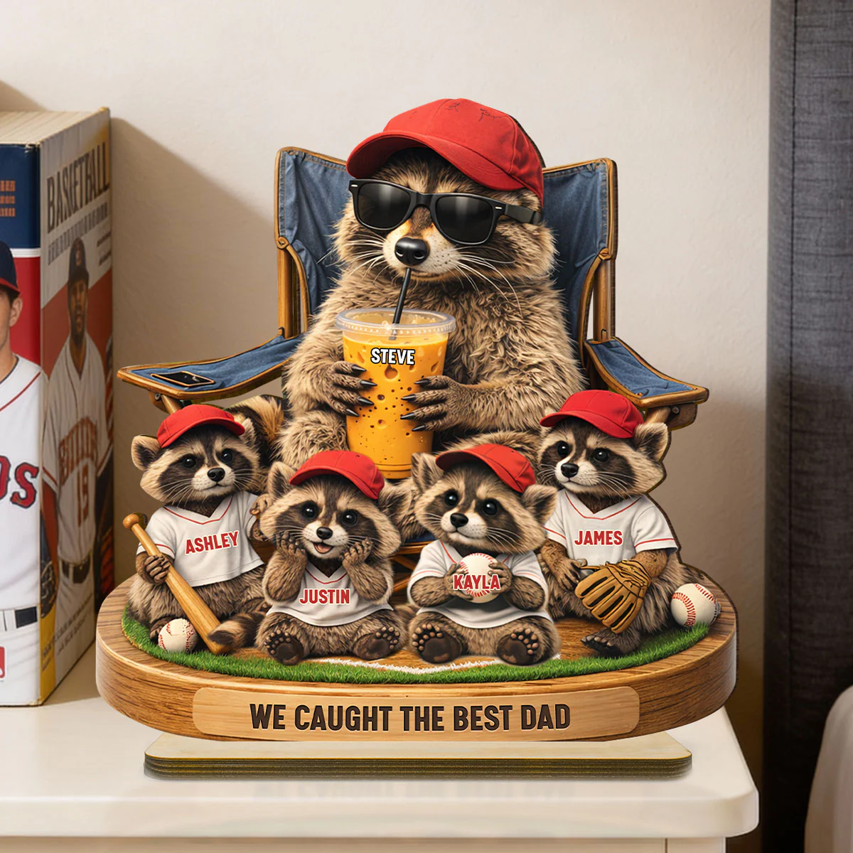 Raccoon We Caught the Best Dad - Personalized 2-Layered Wooden Plaque - Mother's Day Gift for Dad, Husband - Image 4