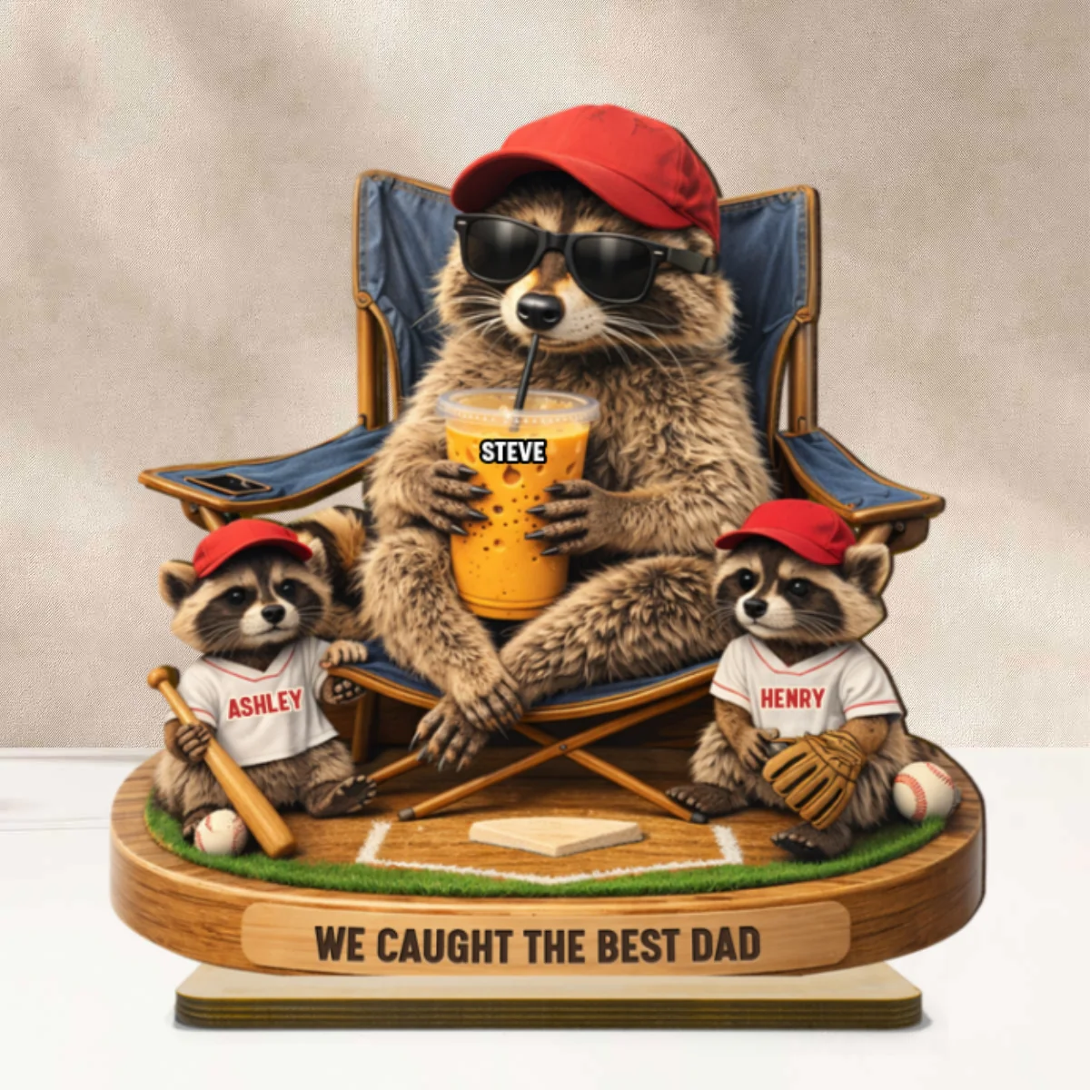 Raccoon We Caught the Best Dad - Personalized 2-Layered Wooden Plaque - Mother's Day Gift for Dad, Husband - Image 9