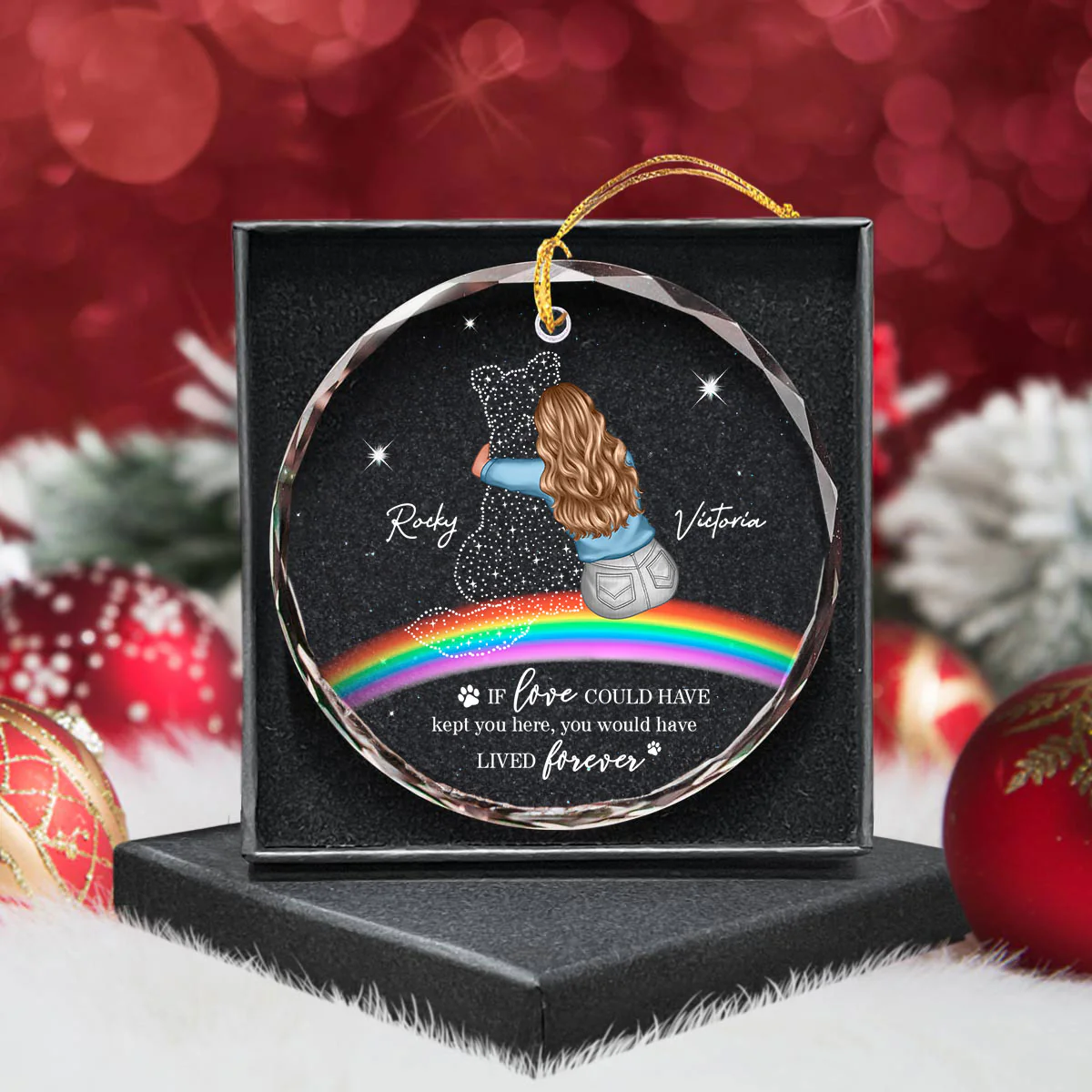 Rainbow Bridge Dog Memorial Pet Loss Keepsake Personalized Glass Ornament - Image 10