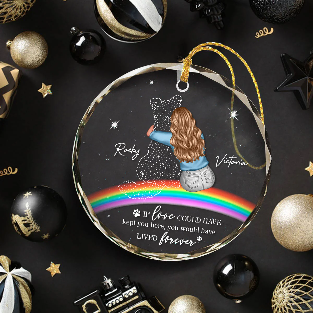 Rainbow Bridge Dog Memorial Pet Loss Keepsake Personalized Glass Ornament - Image 11