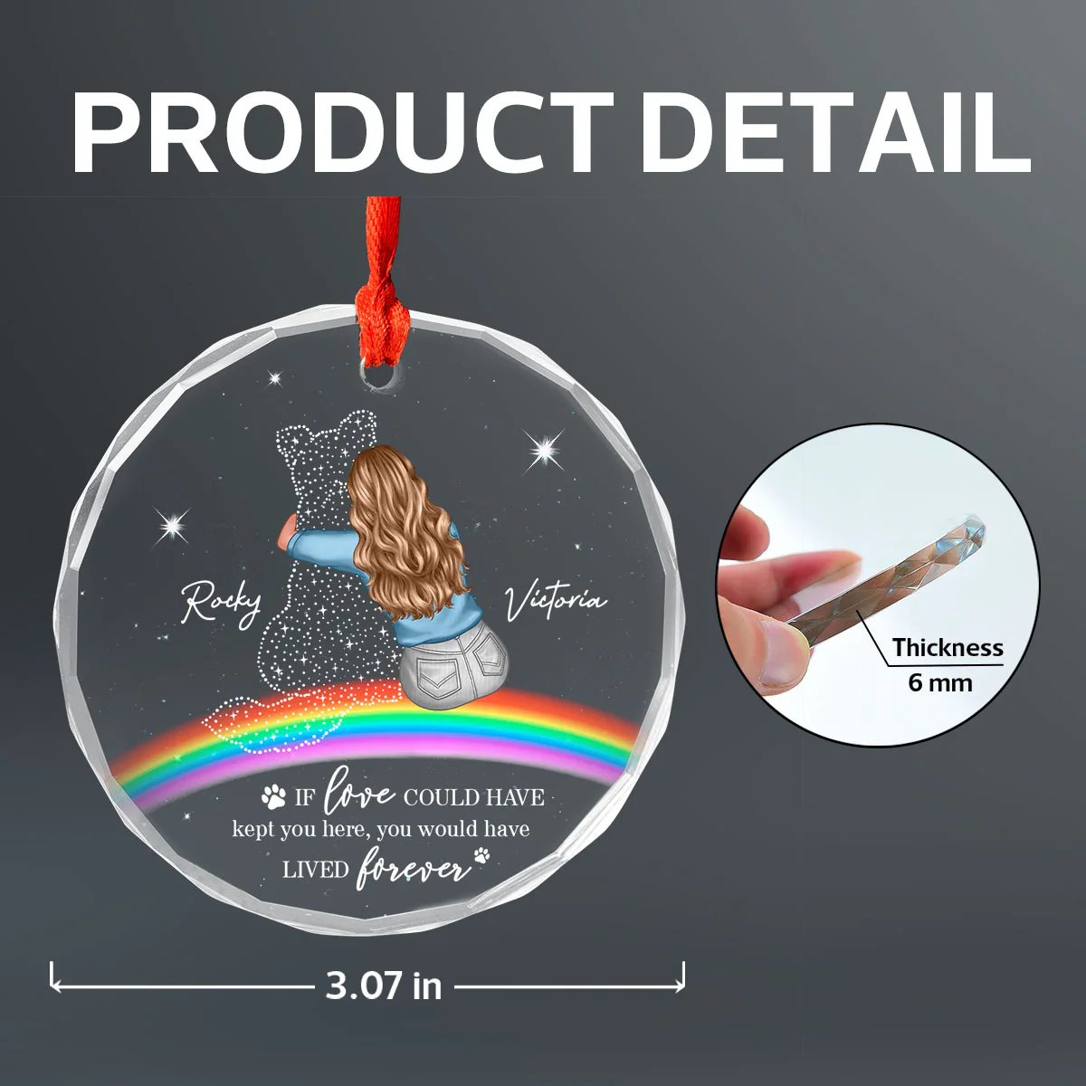 Rainbow Bridge Dog Memorial Pet Loss Keepsake Personalized Glass Ornament - Image 12