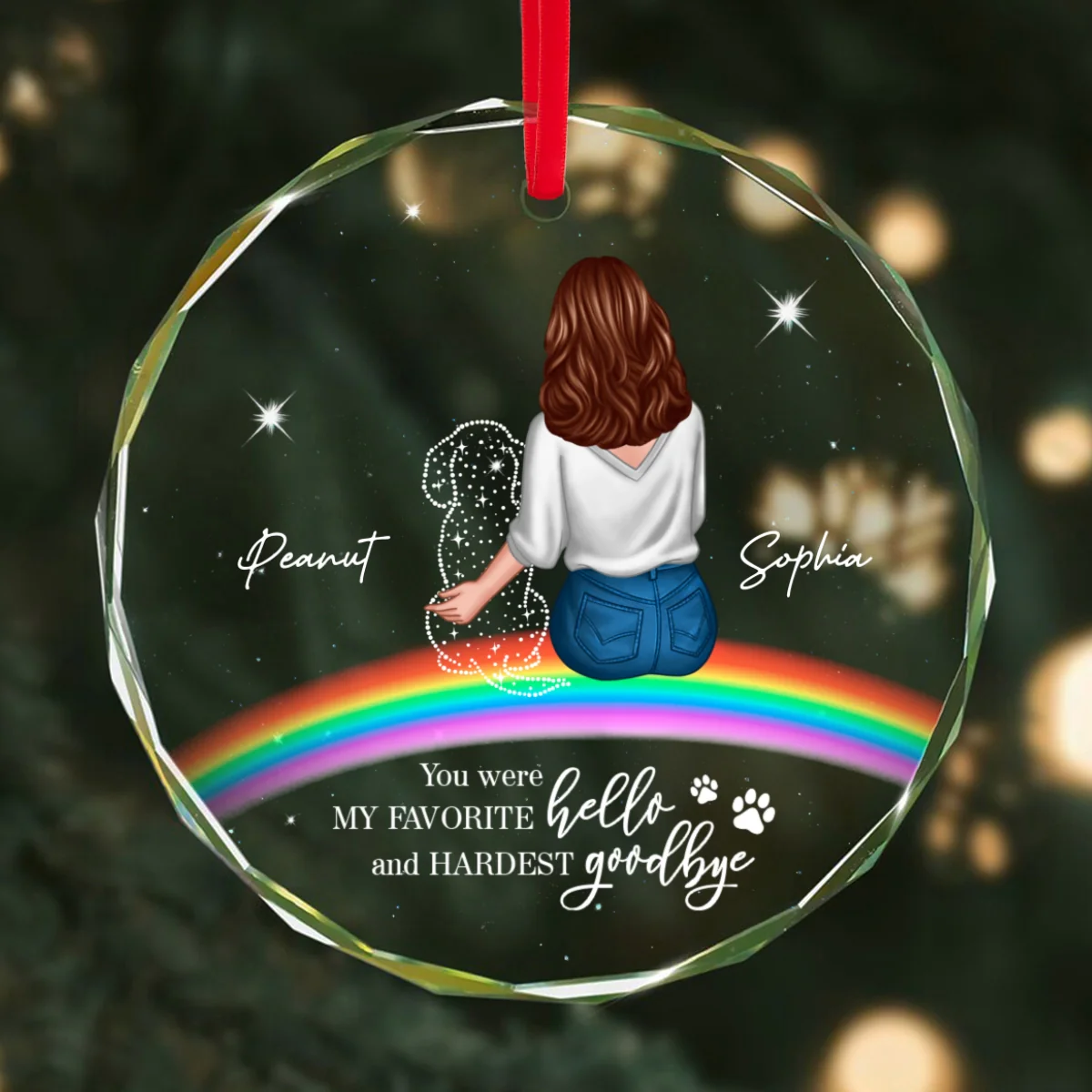 Rainbow Bridge Dog Memorial Pet Loss Keepsake Personalized Glass Ornament - Image 13