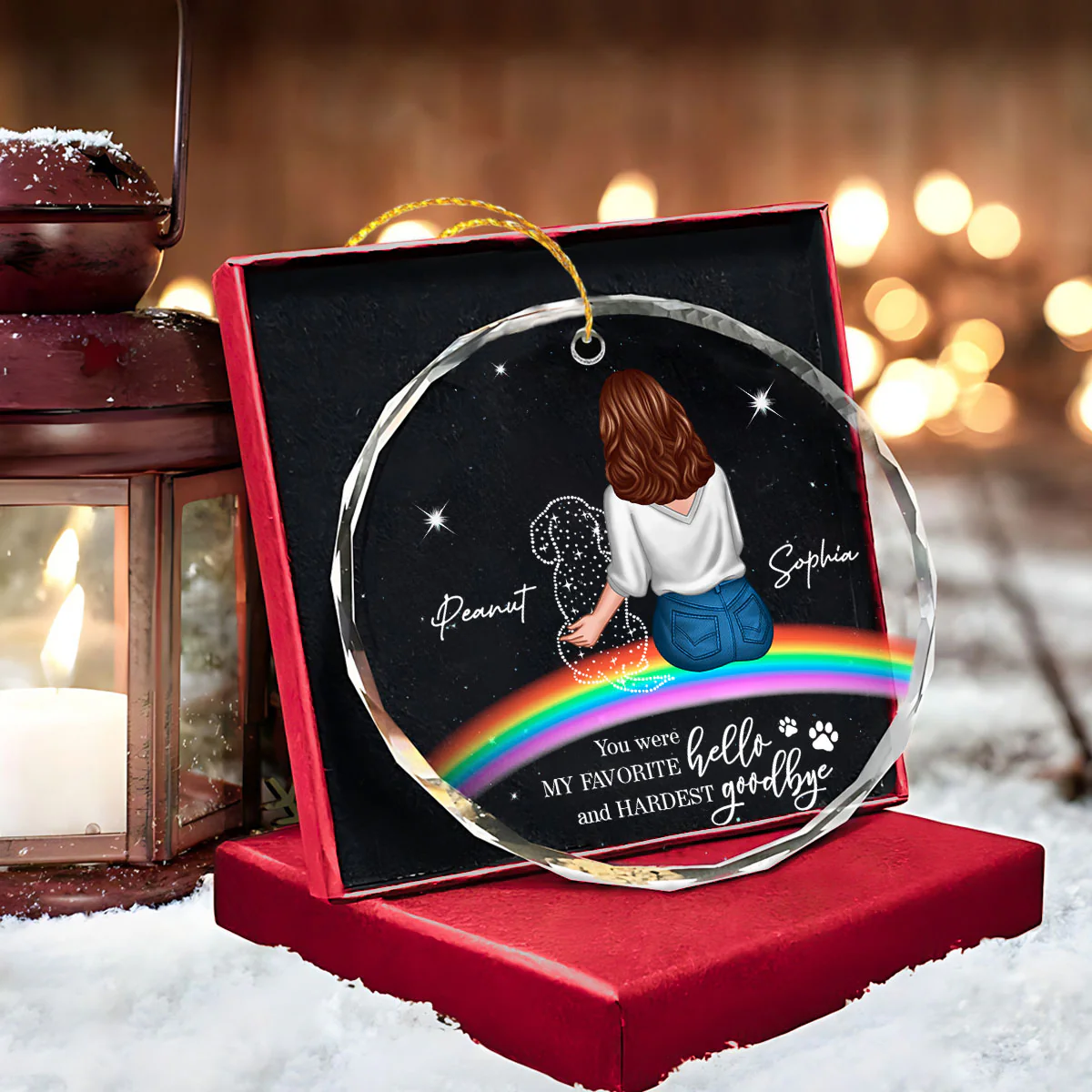 Rainbow Bridge Dog Memorial Pet Loss Keepsake Personalized Glass Ornament - Image 2