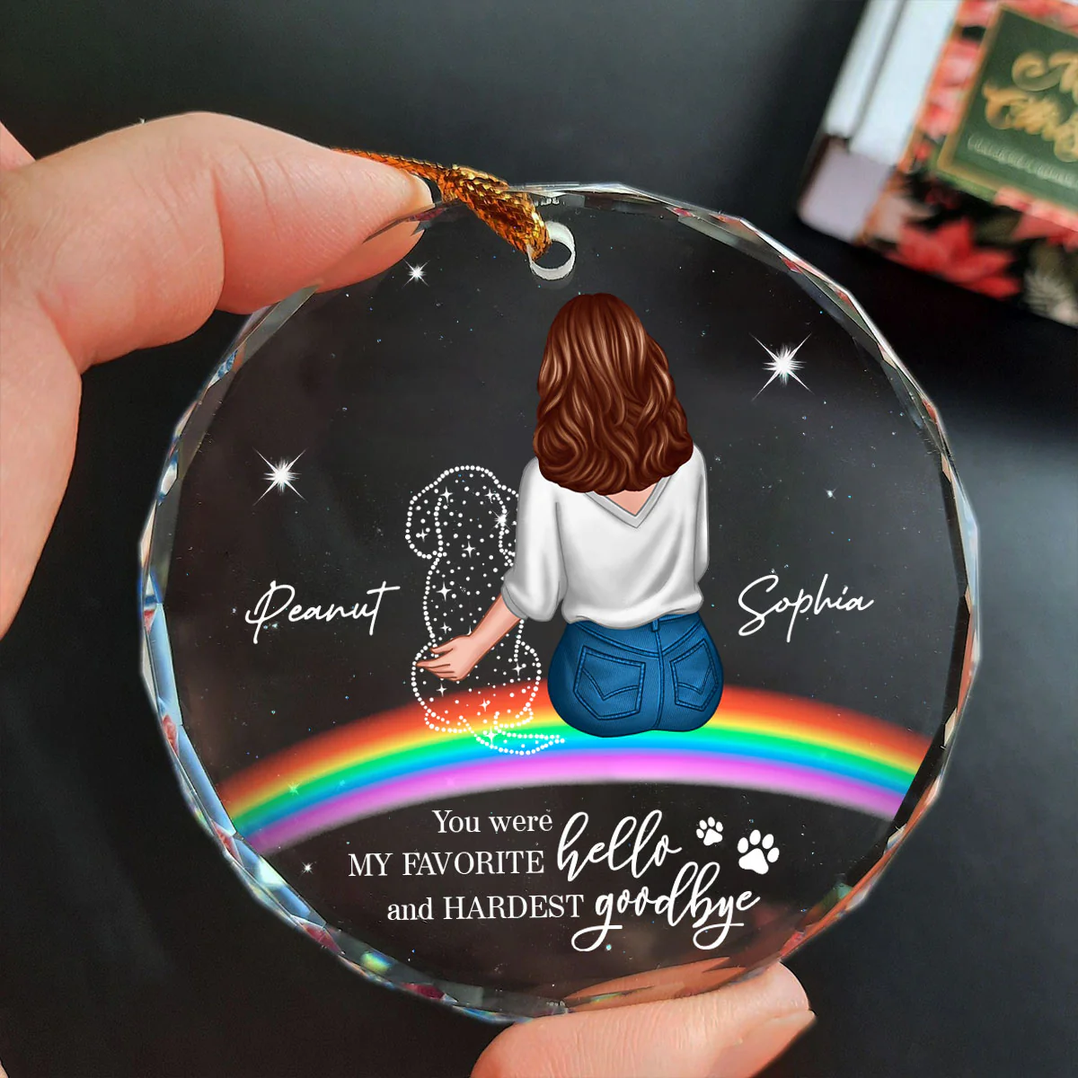 Rainbow Bridge Dog Memorial Pet Loss Keepsake Personalized Glass Ornament - Image 5