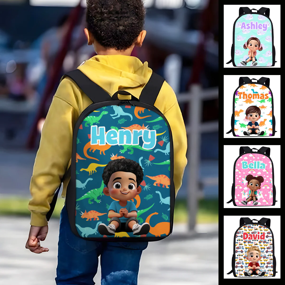 Rainbow Dinosaur Unicorn Personalized Kid Backpack, Back to School Backpack for Boys, Girls, 12 Different Designs - Image 2