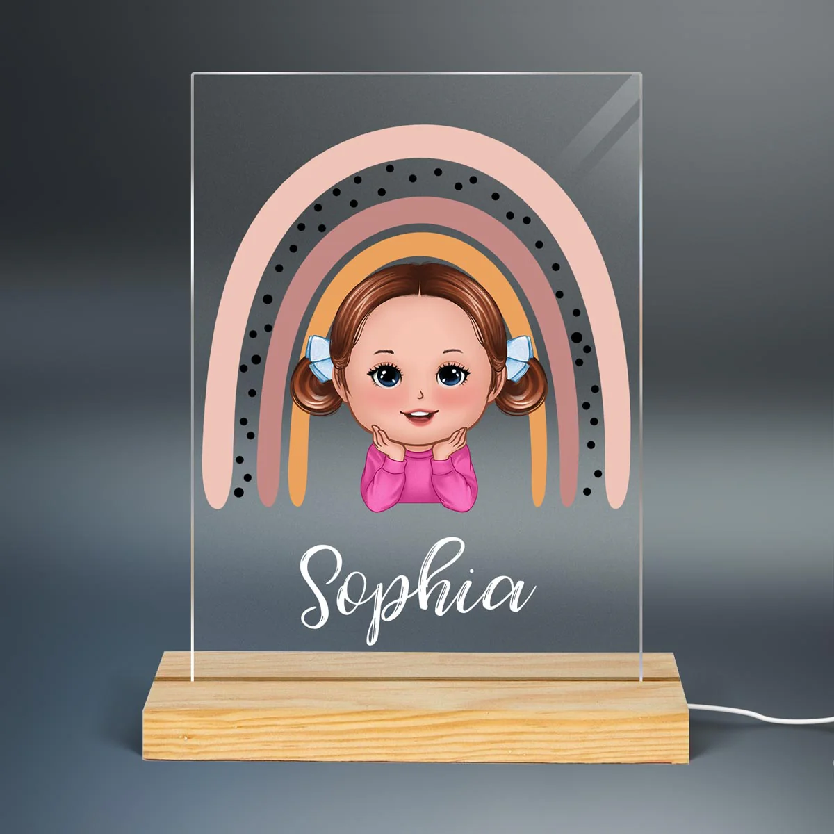 Rainbow Doll Kids Chin On Hands Personalized Rectangle Acrylic Plaque LED Lamp Night Light For Nursery Room Bedroom - Image 2