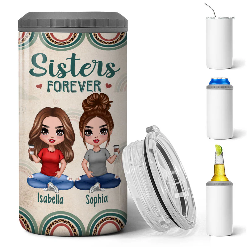 Rainbow Frame Besties Sisters Personalized 4 in 1 Can Cooler - Image 3