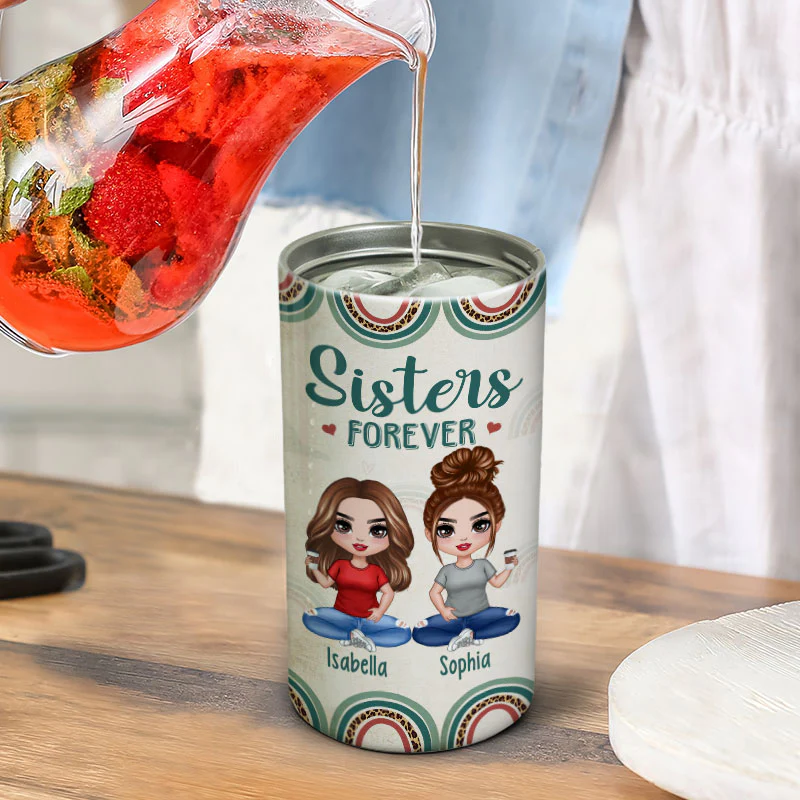 Rainbow Frame Besties Sisters Personalized 4 in 1 Can Cooler - Image 6