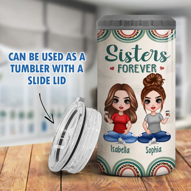 Rainbow Frame Besties Sisters Personalized 4 in 1 Can Cooler - Image 9