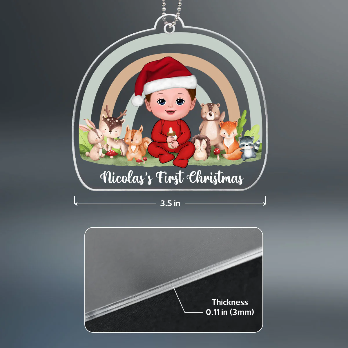 Rainbow Woodland Animals Baby's First Christmas Personalized Acrylic Ornament - Image 4
