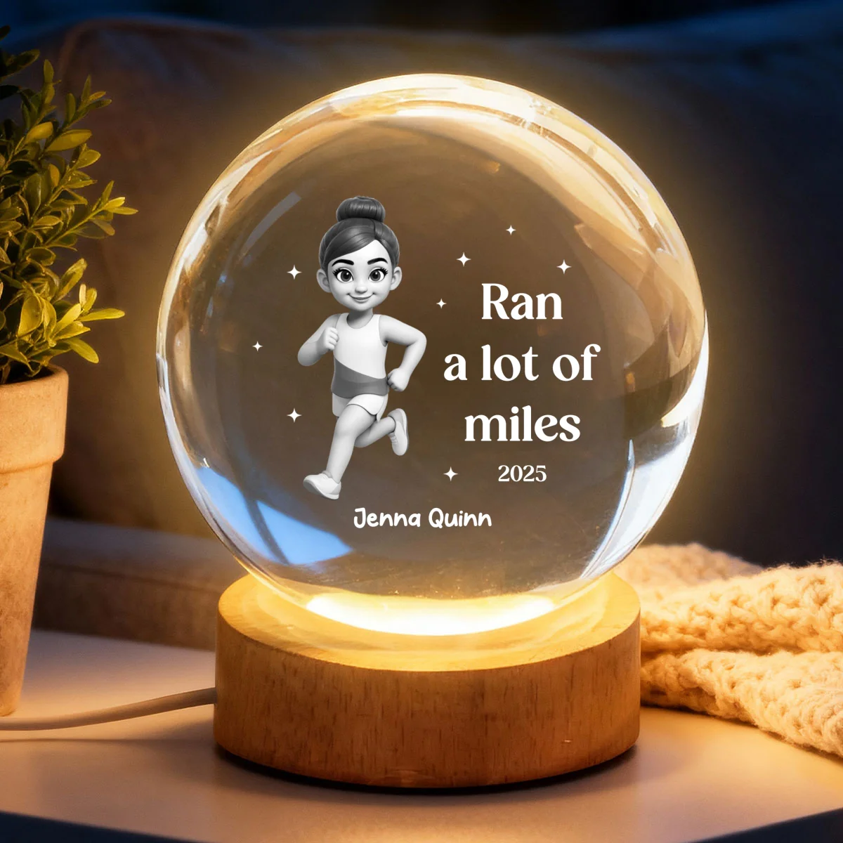 Ran A Lot Of Miles Running Boy Girl - Personalized Crystal Ball LED Night Light - Gift for Marathon Runner, Track Senior Night Gift - Image 12