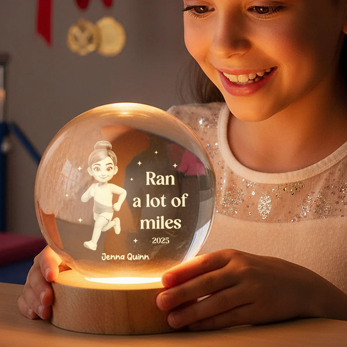 Ran A Lot Of Miles Running Boy Girl - Personalized Crystal Ball LED Night Light - Gift for Marathon Runner, Track Senior Night Gift - Image 2