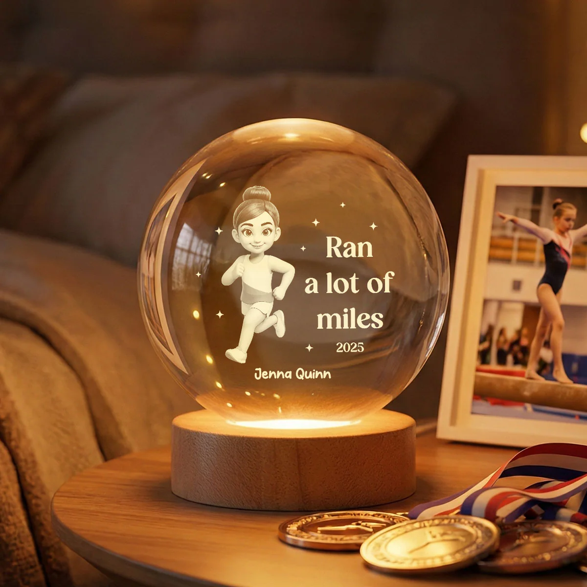 Ran A Lot Of Miles Running Boy Girl - Personalized Crystal Ball LED Night Light - Gift for Marathon Runner, Track Senior Night Gift - Image 3