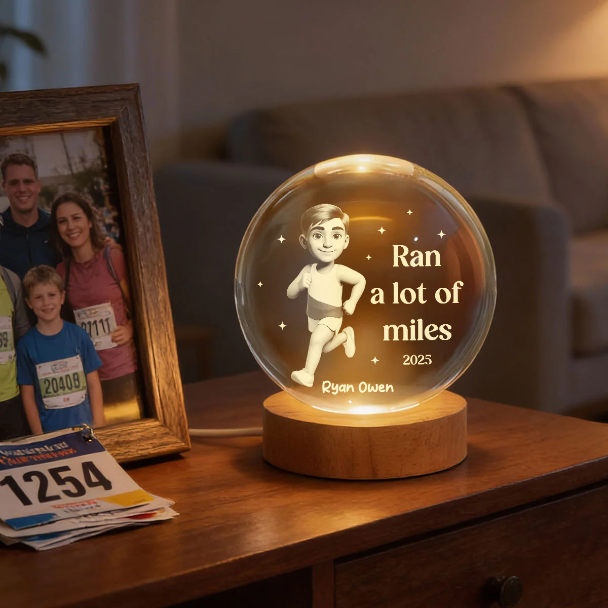 Ran A Lot Of Miles Running Boy Girl - Personalized Crystal Ball LED Night Light - Gift for Marathon Runner, Track Senior Night Gift - Image 4