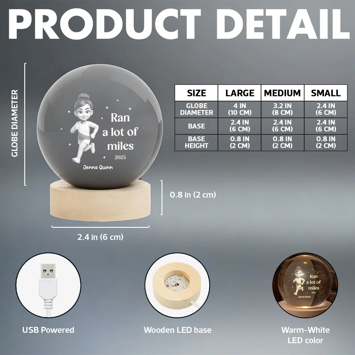 Ran A Lot Of Miles Running Boy Girl - Personalized Crystal Ball LED Night Light - Gift for Marathon Runner, Track Senior Night Gift - Image 6