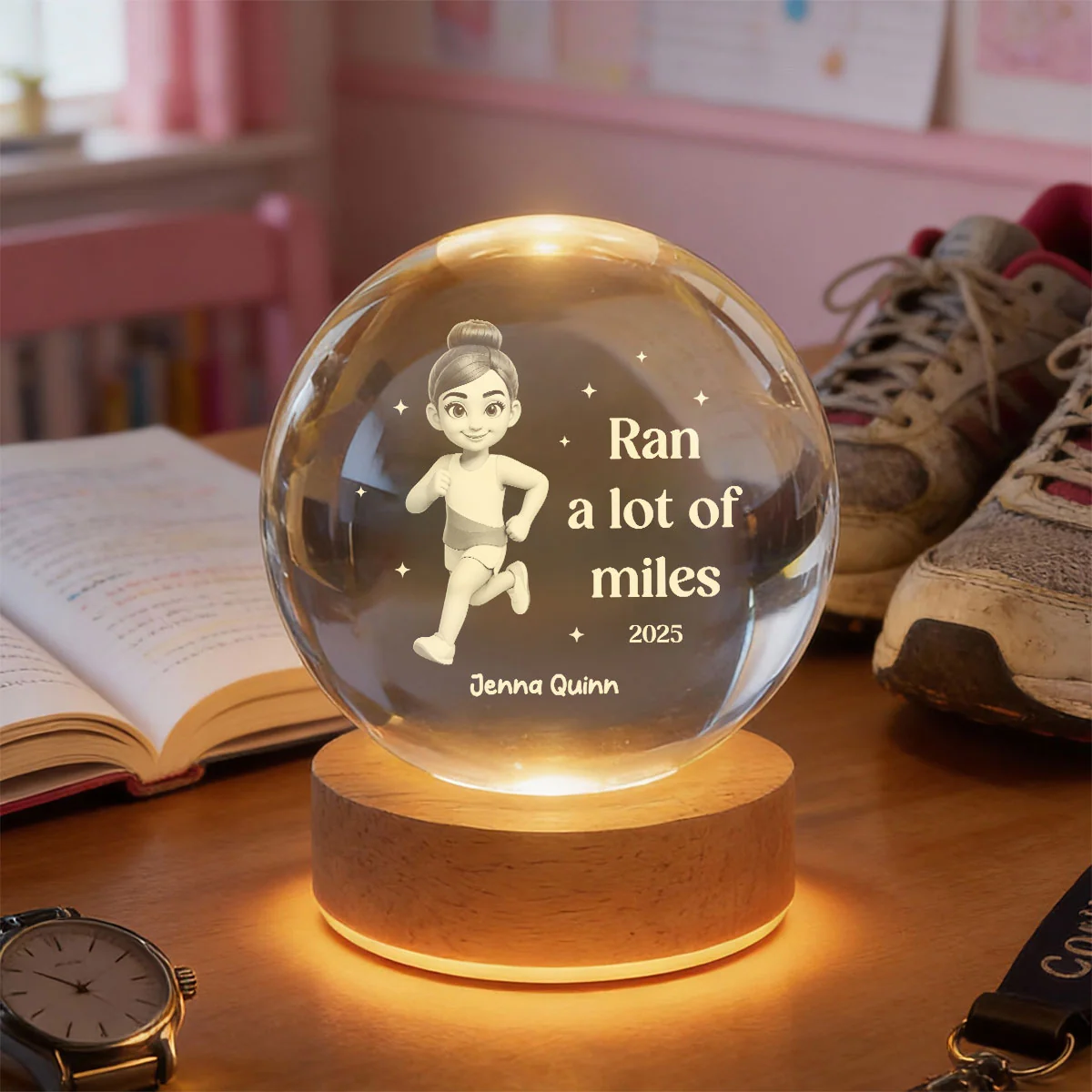Ran A Lot Of Miles Running Boy Girl - Personalized Crystal Ball LED Night Light - Gift for Marathon Runner, Track Senior Night Gift - Image 8