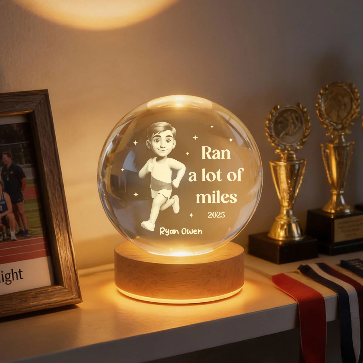 Ran A Lot Of Miles Running Boy Girl - Personalized Crystal Ball LED Night Light - Gift for Marathon Runner, Track Senior Night Gift - Image 9