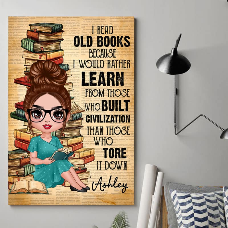 Reading Book Girl Old Paper Personalized Vertical Poster - Image 2