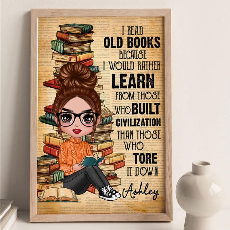 Reading Book Girl Old Paper Personalized Vertical Poster - Image 3
