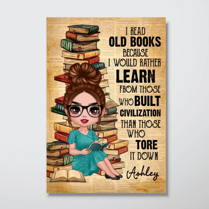 Reading Book Girl Old Paper Personalized Vertical Poster - Image 4