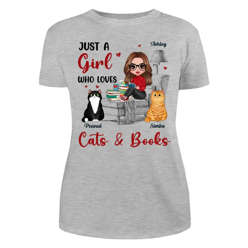 Reading Books Girl And Cats Outline Personalized Shirt - Image 10