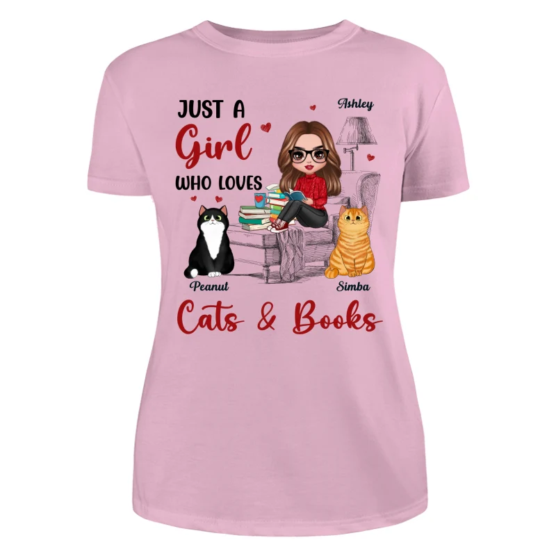 Reading Books Girl And Cats Outline Personalized Shirt - Image 11