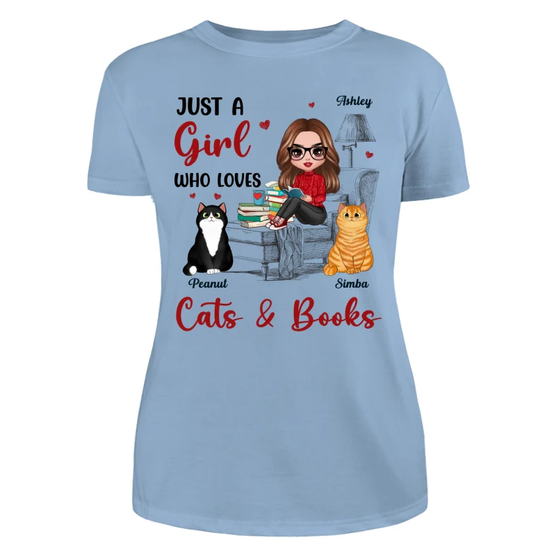 Reading Books Girl And Cats Outline Personalized Shirt - Image 12
