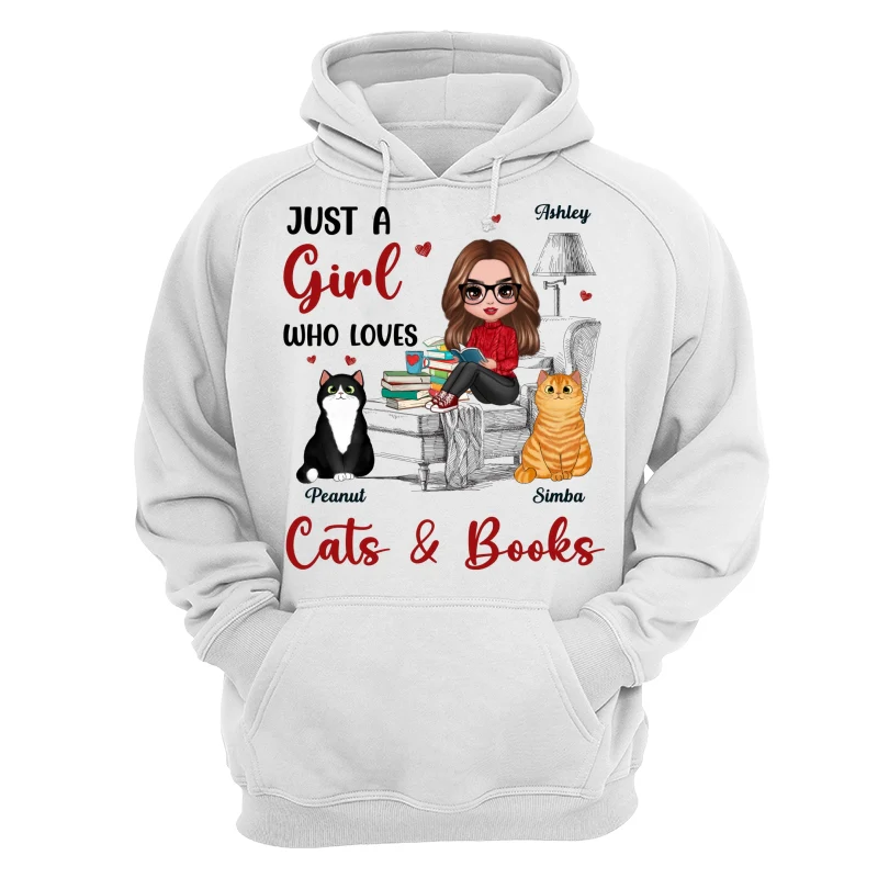 Reading Books Girl And Cats Outline Personalized Shirt - Image 13