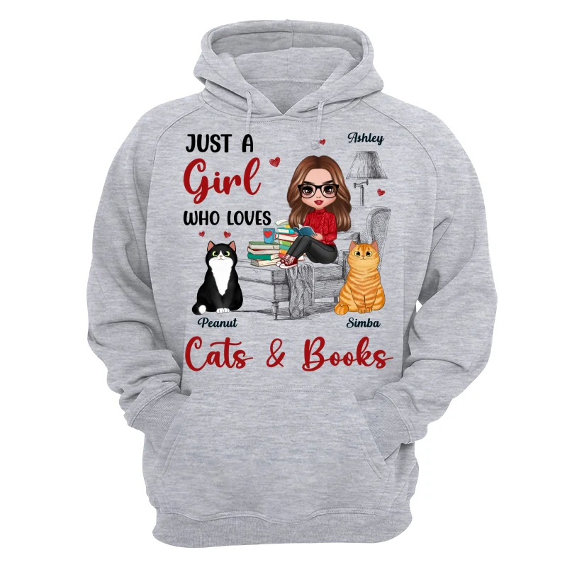 Reading Books Girl And Cats Outline Personalized Shirt - Image 14