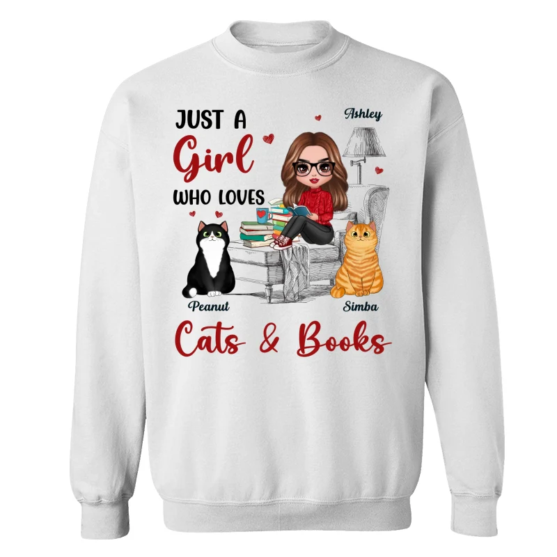 Reading Books Girl And Cats Outline Personalized Shirt - Image 17
