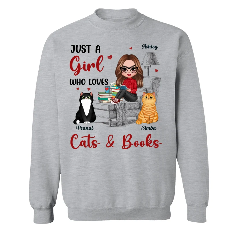 Reading Books Girl And Cats Outline Personalized Shirt - Image 18