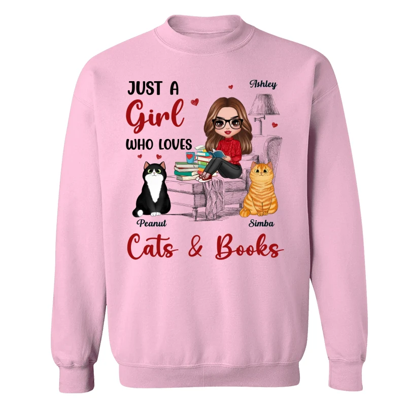 Reading Books Girl And Cats Outline Personalized Shirt - Image 19