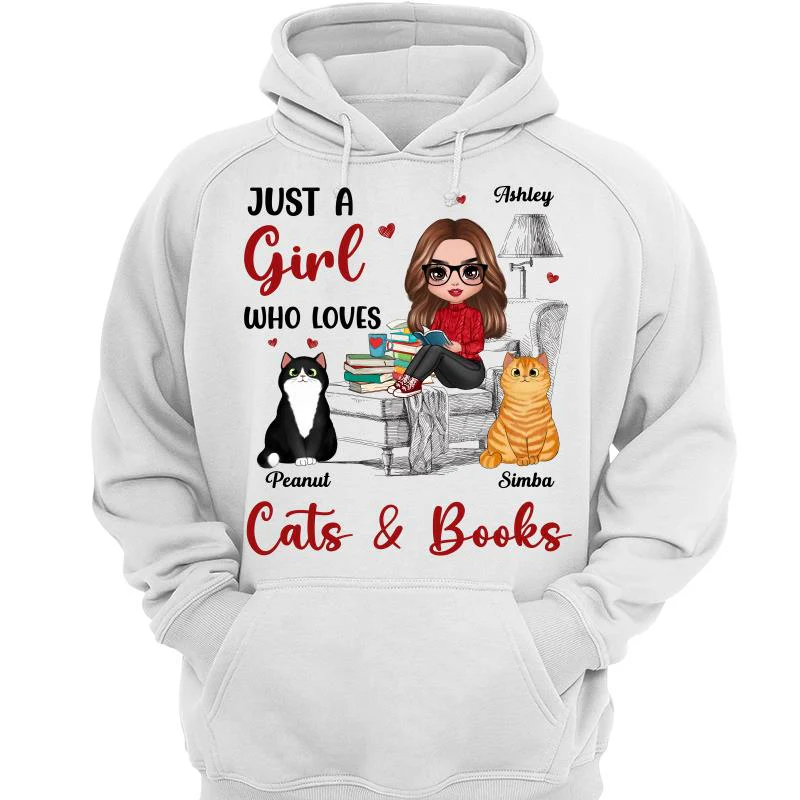 Reading Books Girl And Cats Outline Personalized Shirt - Image 3