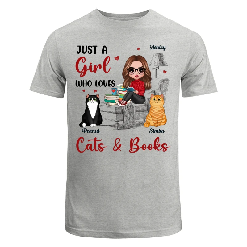 Reading Books Girl And Cats Outline Personalized Shirt - Image 6
