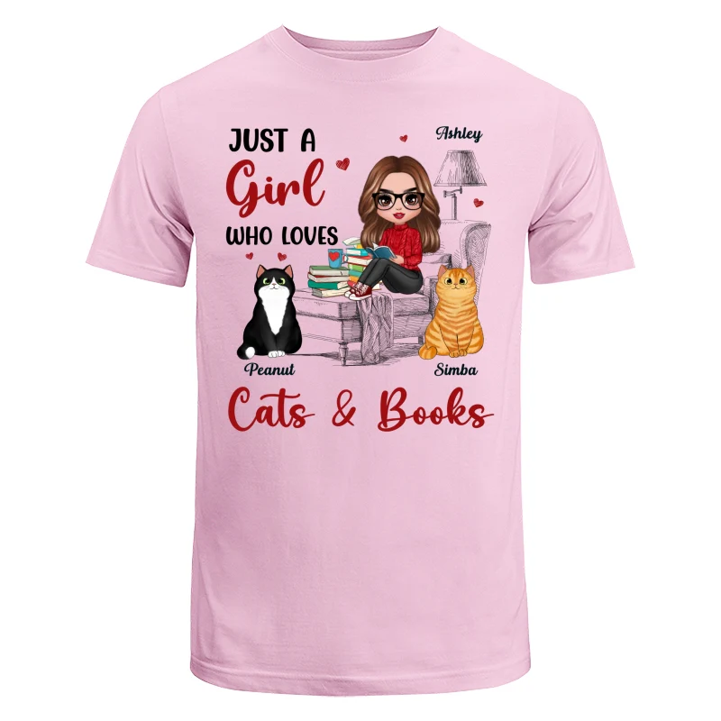 Reading Books Girl And Cats Outline Personalized Shirt - Image 7