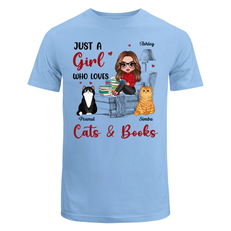 Reading Books Girl And Cats Outline Personalized Shirt - Image 8