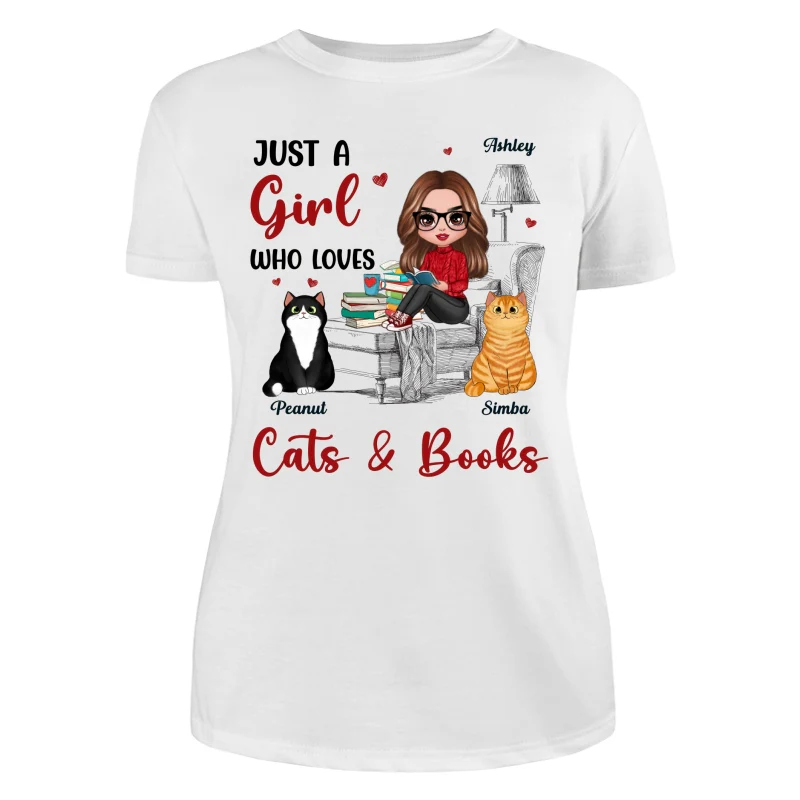 Reading Books Girl And Cats Outline Personalized Shirt - Image 9