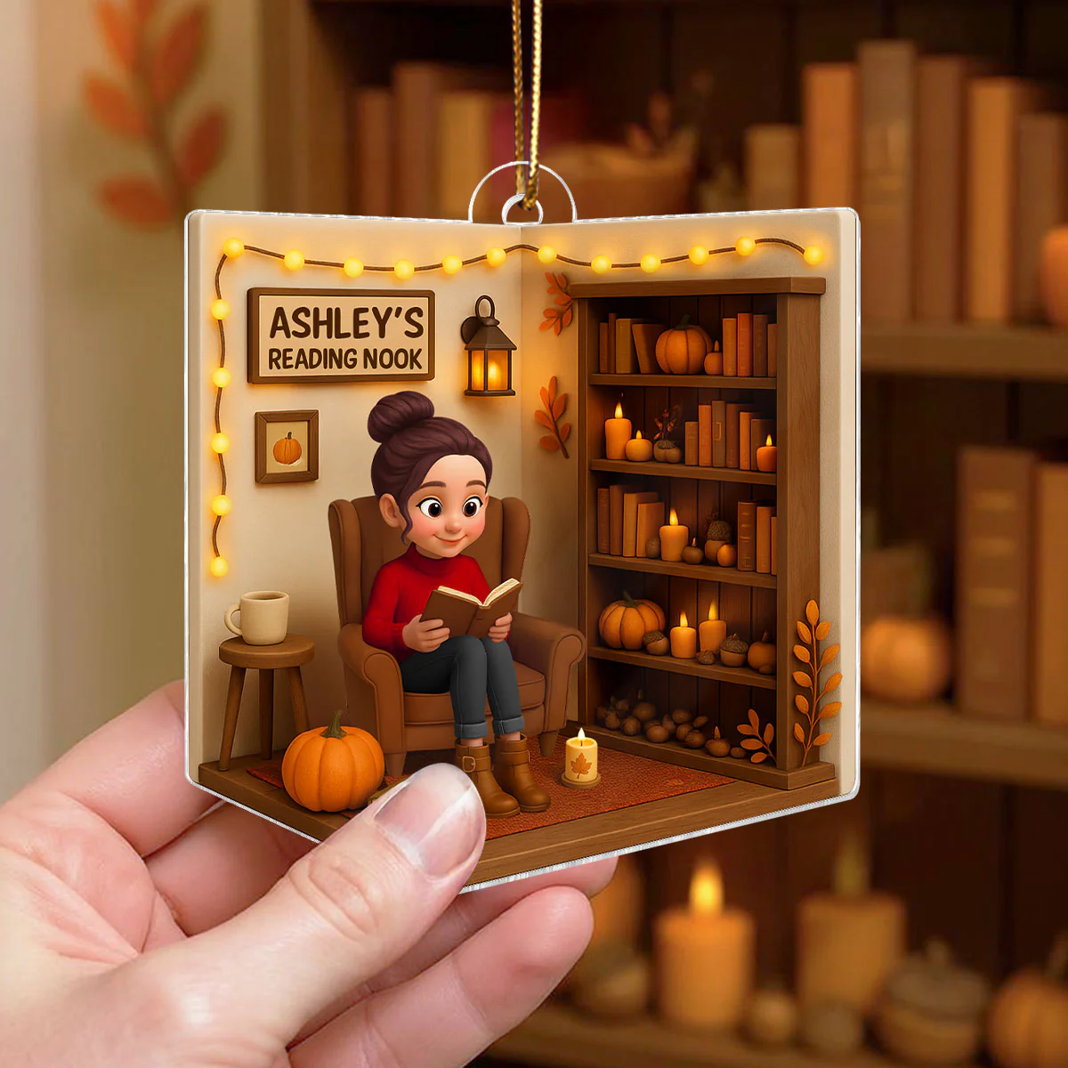Reading Nook Cozy Season Personalized 3D Effect Acrylic Ornament - Image 2