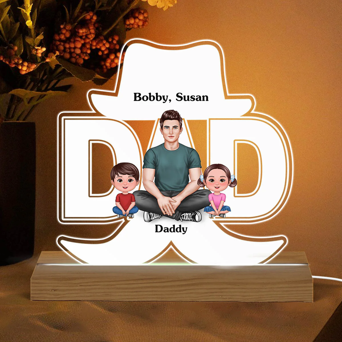 Real Dad And Kids Personalized Acrylic Custom Shape LED Night Light - Image 2