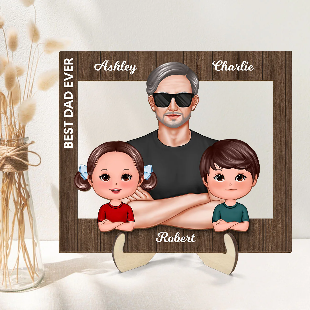 Real Man Dad Grandpa And Kids Frame Personalized 2-Layer Wooden Plaque, Special Gift for Dad, Grandpa, Husband - Image 3