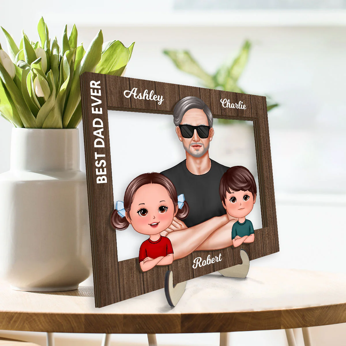Real Man Dad Grandpa And Kids Frame Personalized 2-Layer Wooden Plaque, Special Gift for Dad, Grandpa, Husband - Image 4