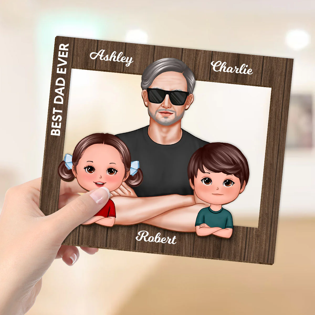 Real Man Dad Grandpa And Kids Frame Personalized 2-Layer Wooden Plaque, Special Gift for Dad, Grandpa, Husband - Image 5
