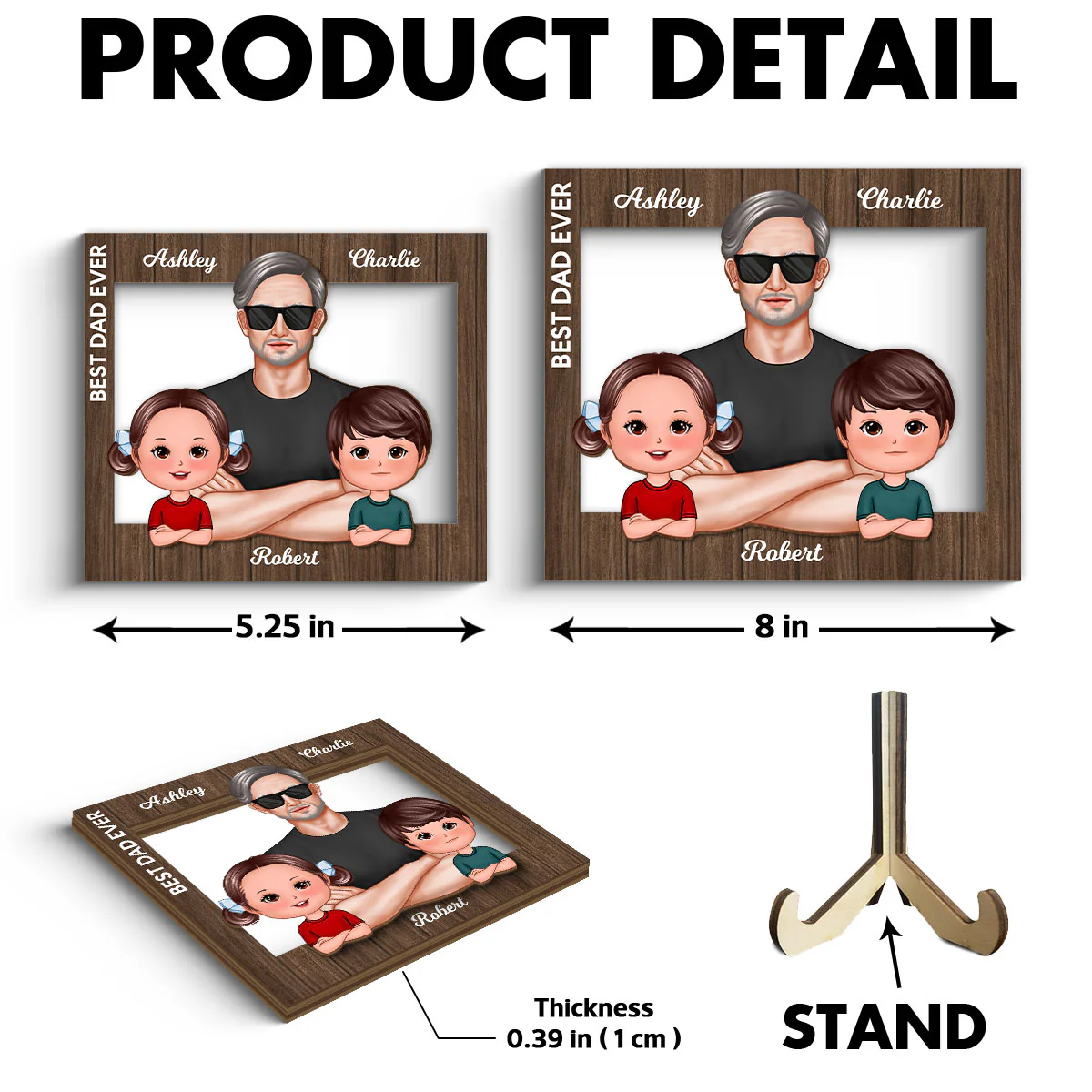 Real Man Dad Grandpa And Kids Frame Personalized 2-Layer Wooden Plaque, Special Gift for Dad, Grandpa, Husband - Image 7