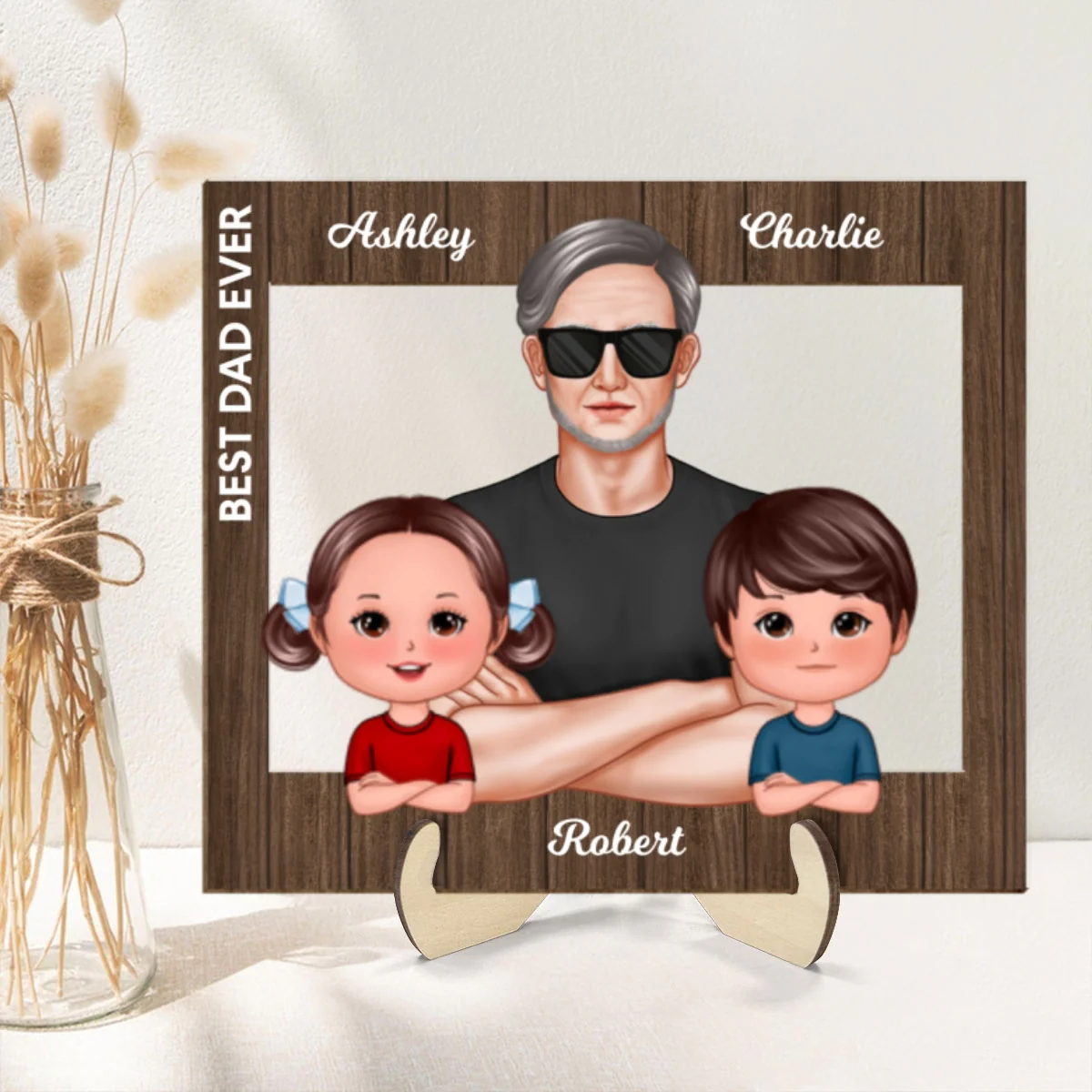 Real Man Dad Grandpa And Kids Frame Personalized 2-Layer Wooden Plaque, Special Gift for Dad, Grandpa, Husband - Image 9