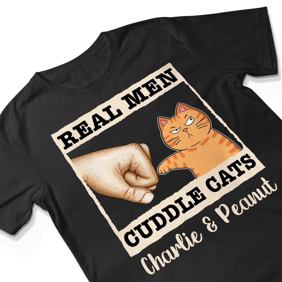 Real Men Cuddle Cats Fist Bump Funny Cute Cats Gift For Cat Dad Personalized Shirt - Image 3