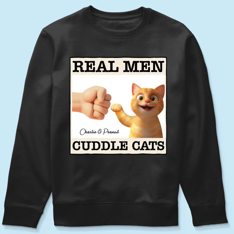 Real Men Cuddle Cats Personalized Shirt, Gift for Cat Dads - Image 19