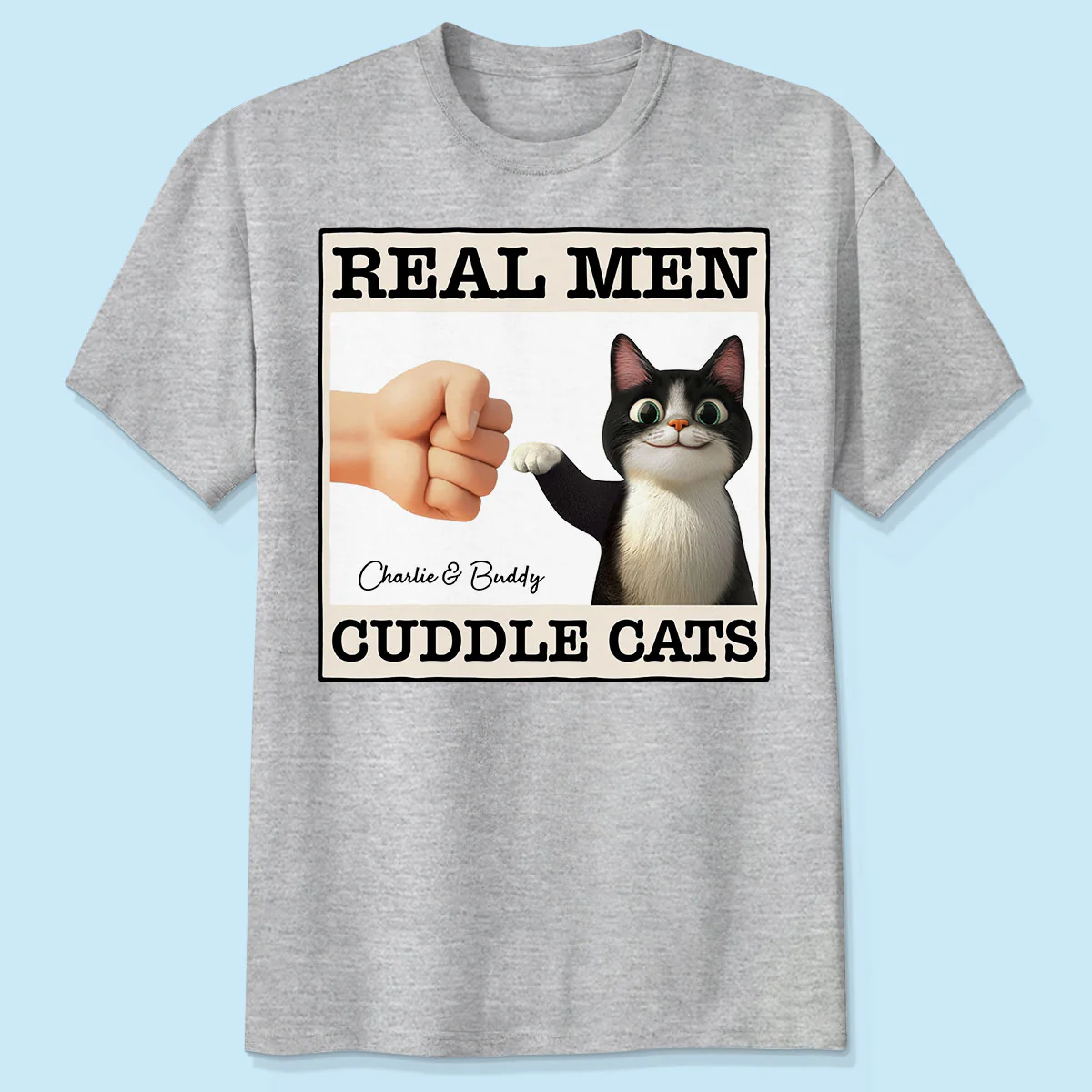 Real Men Cuddle Cats Personalized Shirt, Gift for Cat Dads - Image 4