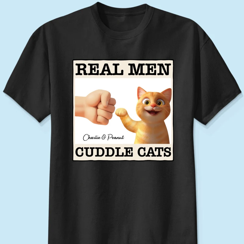 Real Men Cuddle Cats Personalized Shirt, Gift for Cat Dads - Image 9