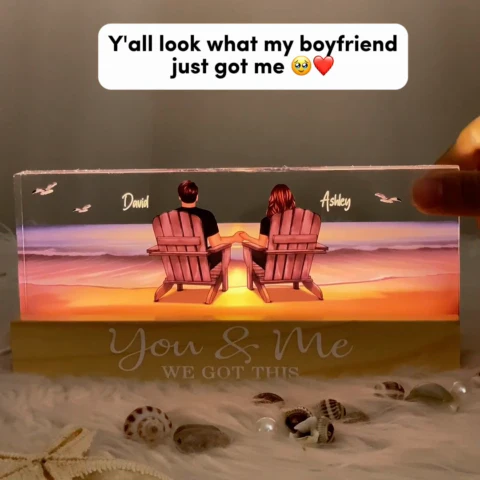 Eternal Sunset Beach Couple Personalized Acrylic LED Night Light, Heartfelt Anniversary Gift For Girlfriend, For Wife - Image 3